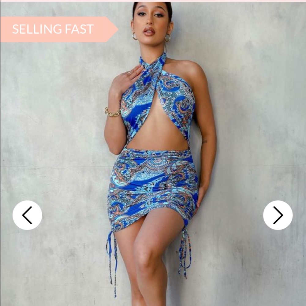 HONEYBUM- PRETTY IN PAISLEY RUCHED MINI DRESS